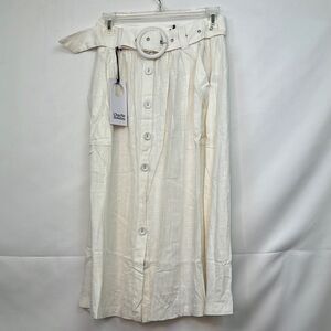 Charlie Holiday White Feline Midi Skirt linen blend size small (4) NWT